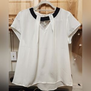Creation White and Black Sheer Top Blouse Sz 8 NWOT